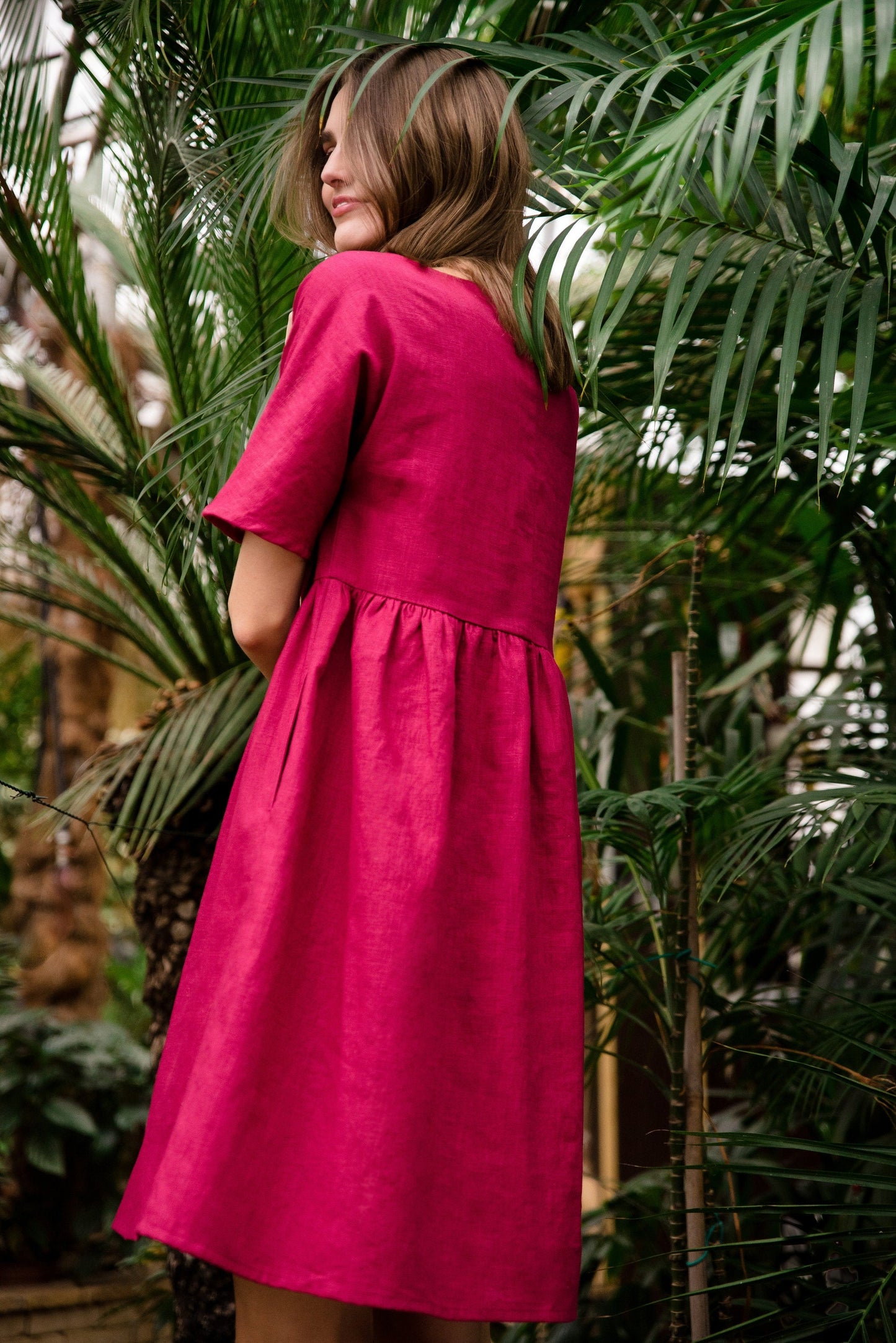 LeMuse linen dress SHELL, Cerise, M