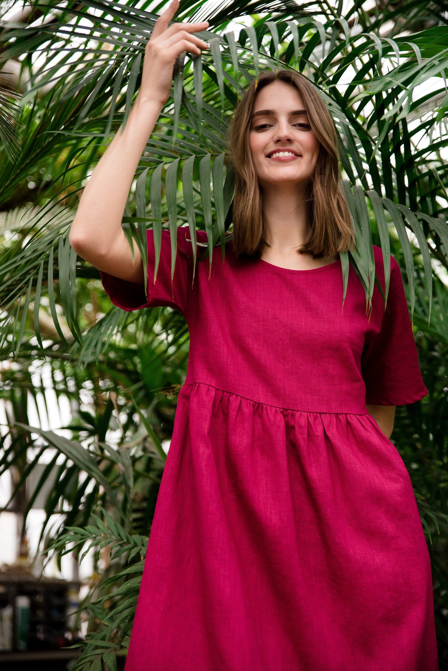 LeMuse linen dress SHELL, Cerise, M