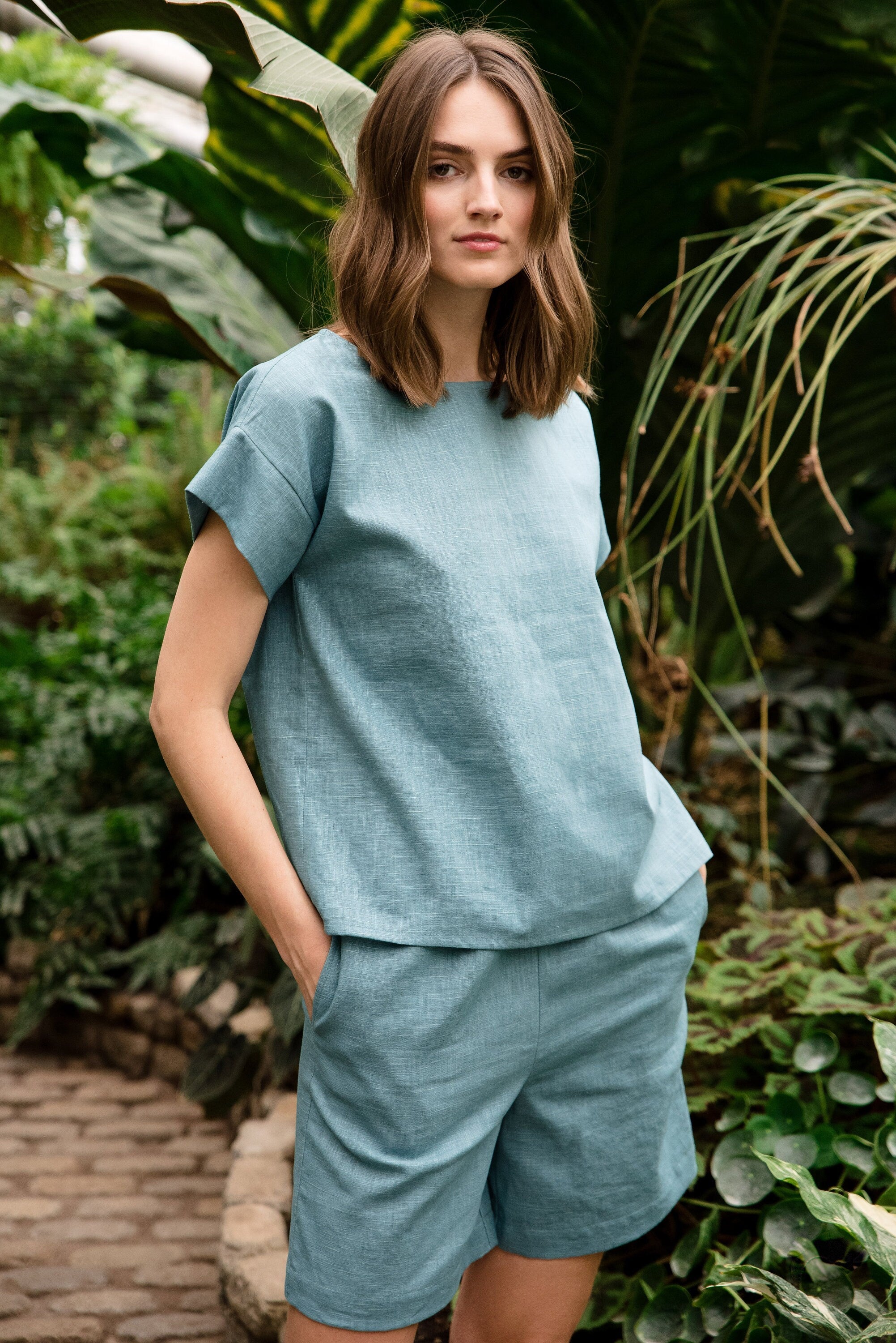 Short en lin LeMuse SIMPLICITY, bleu sarcelle, S