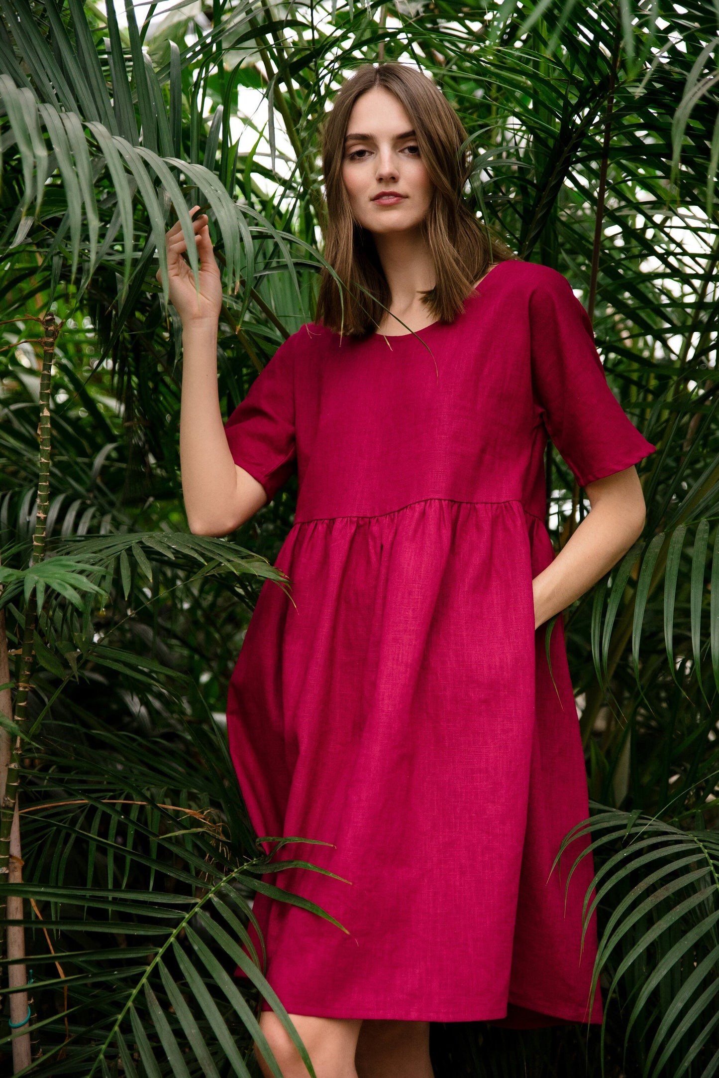 LeMuse linen dress SHELL, Cerise, M