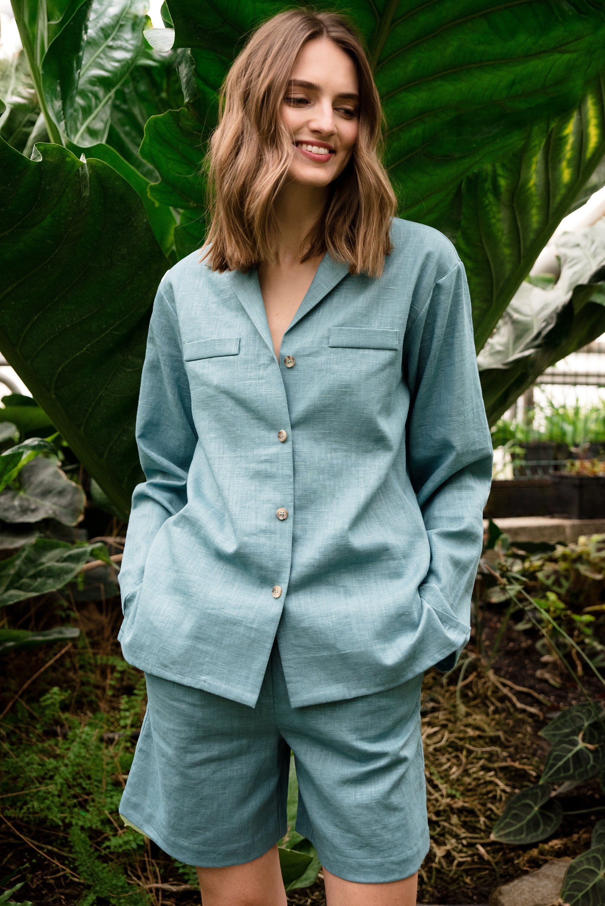 Short en lin LeMuse SIMPLICITY, bleu sarcelle, S