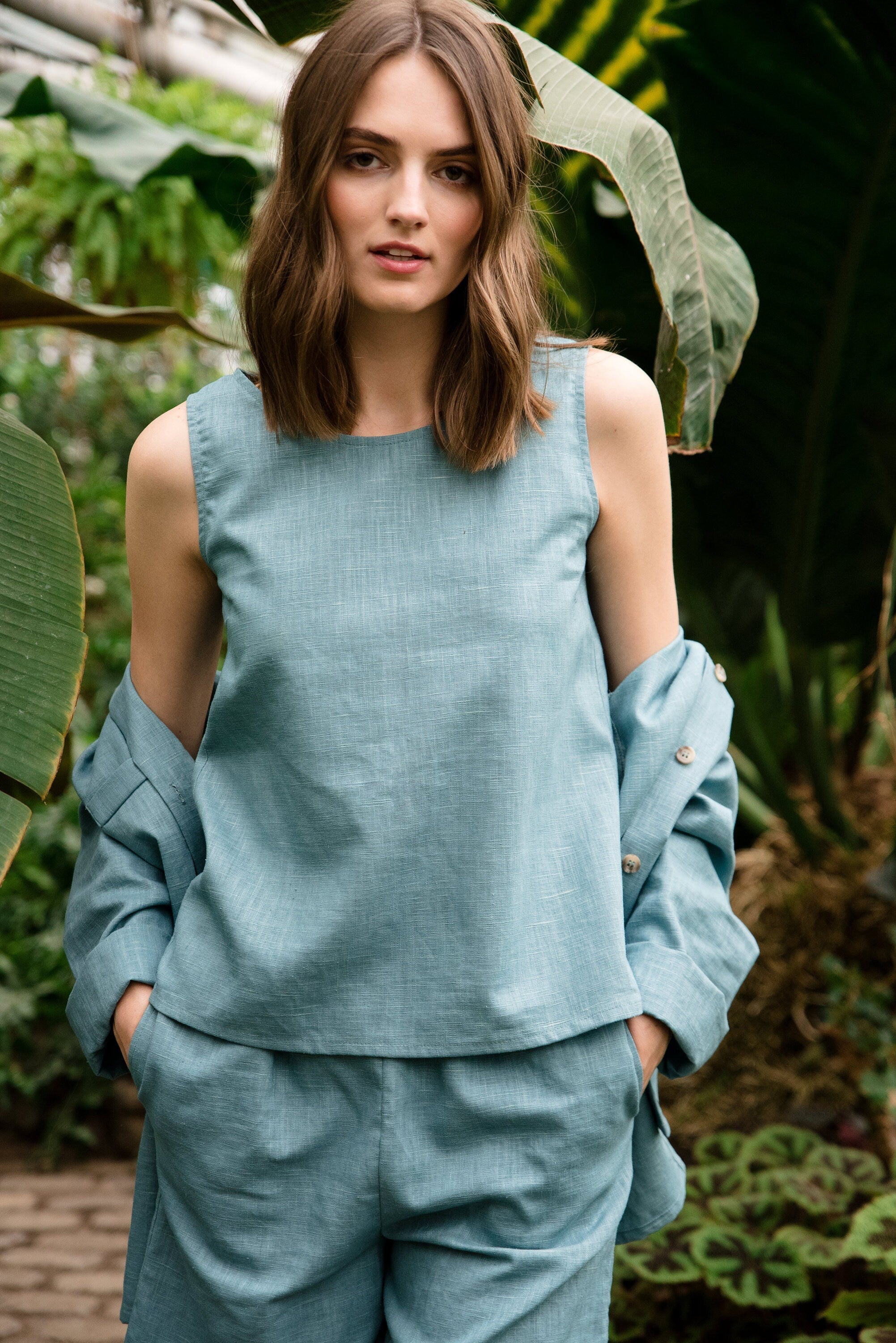 Short en lin LeMuse SIMPLICITY, bleu sarcelle, S