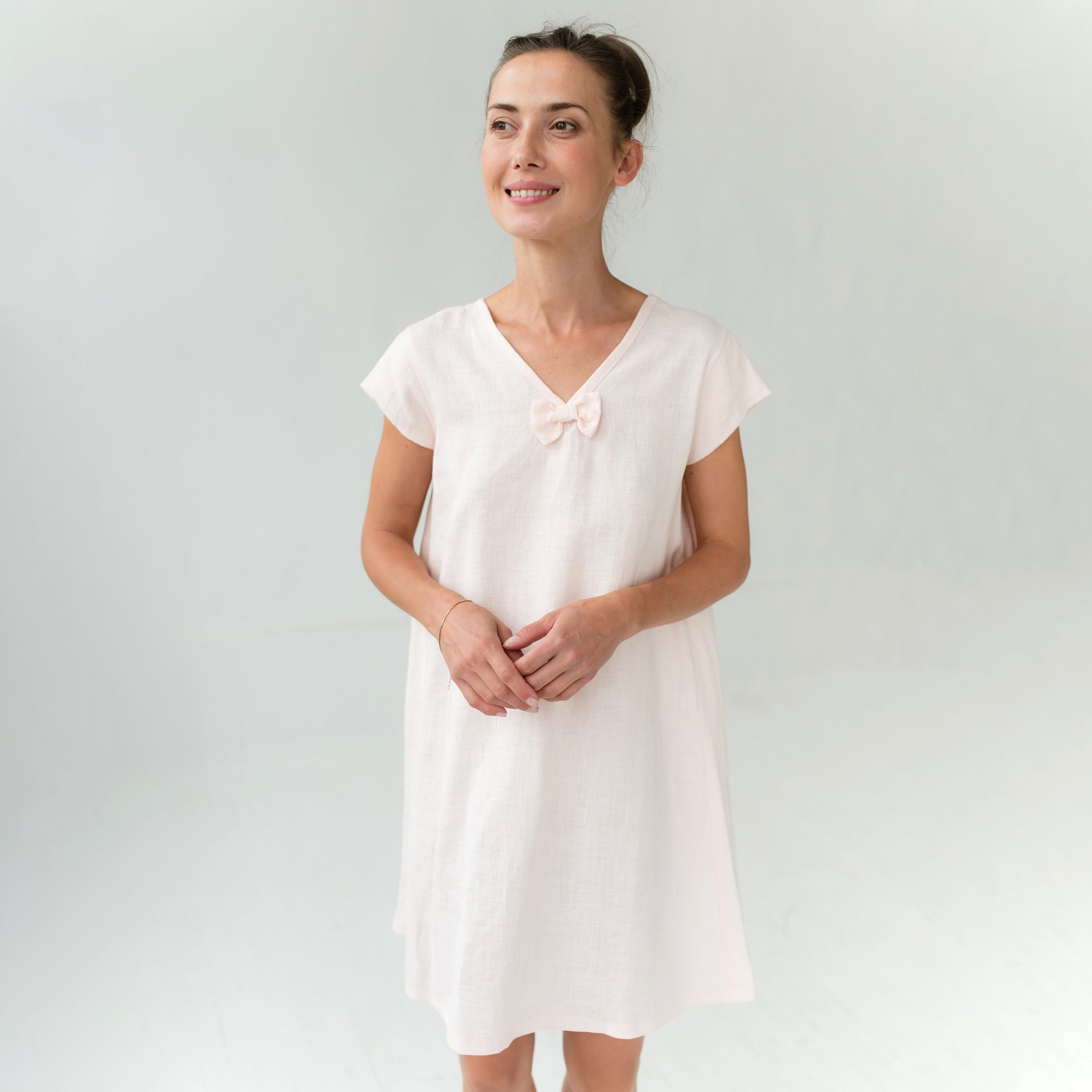 LeMuse Leinen Nachthemd STARS, Rose, L