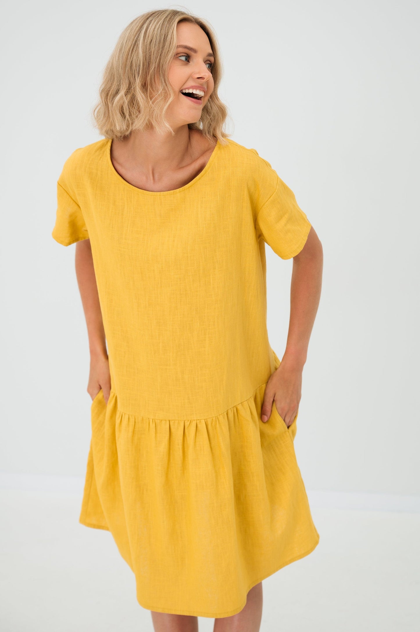 Robe en lin BLOSSOM, Bleu profond, XS
