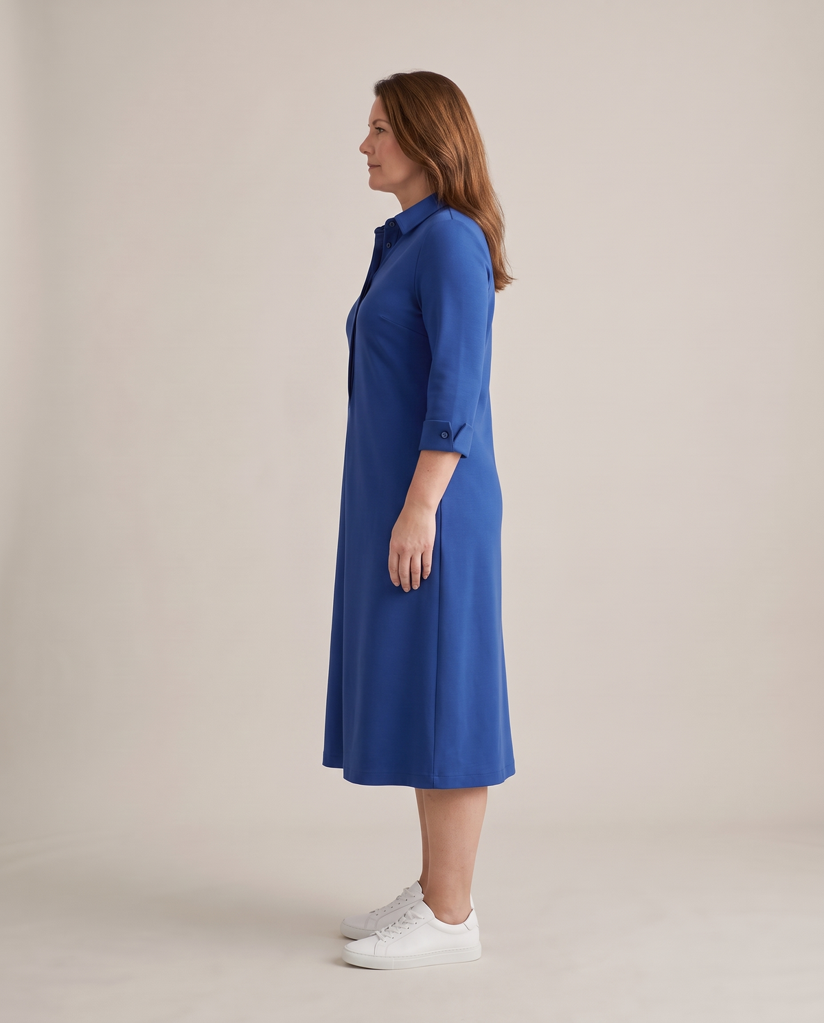 JOURNEY midi shirt dress in Cobalt, side view