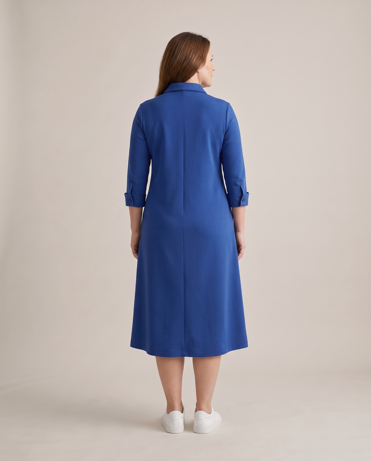 JOURNEY midi shirt dress in Cobalt, back view