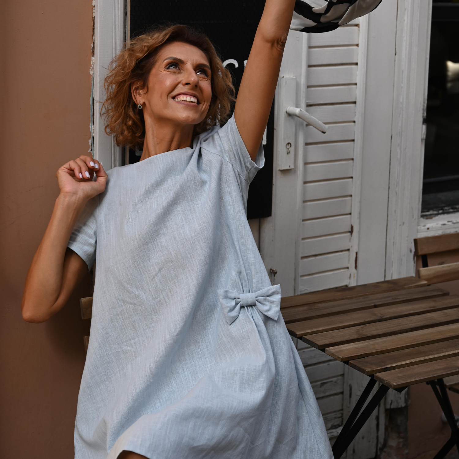 SUMMER KISS — Linen Swing Dress with a Bow