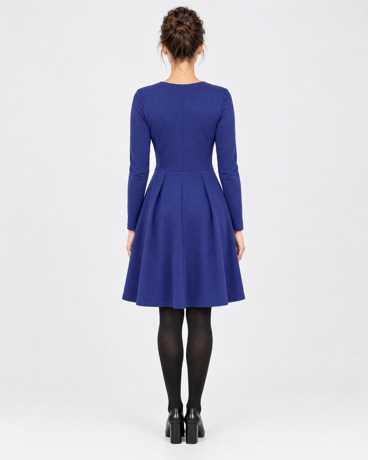 MADMUAZEL Punto Milano dress in sapphire blue, back view, full length #Color_Sapphire blue