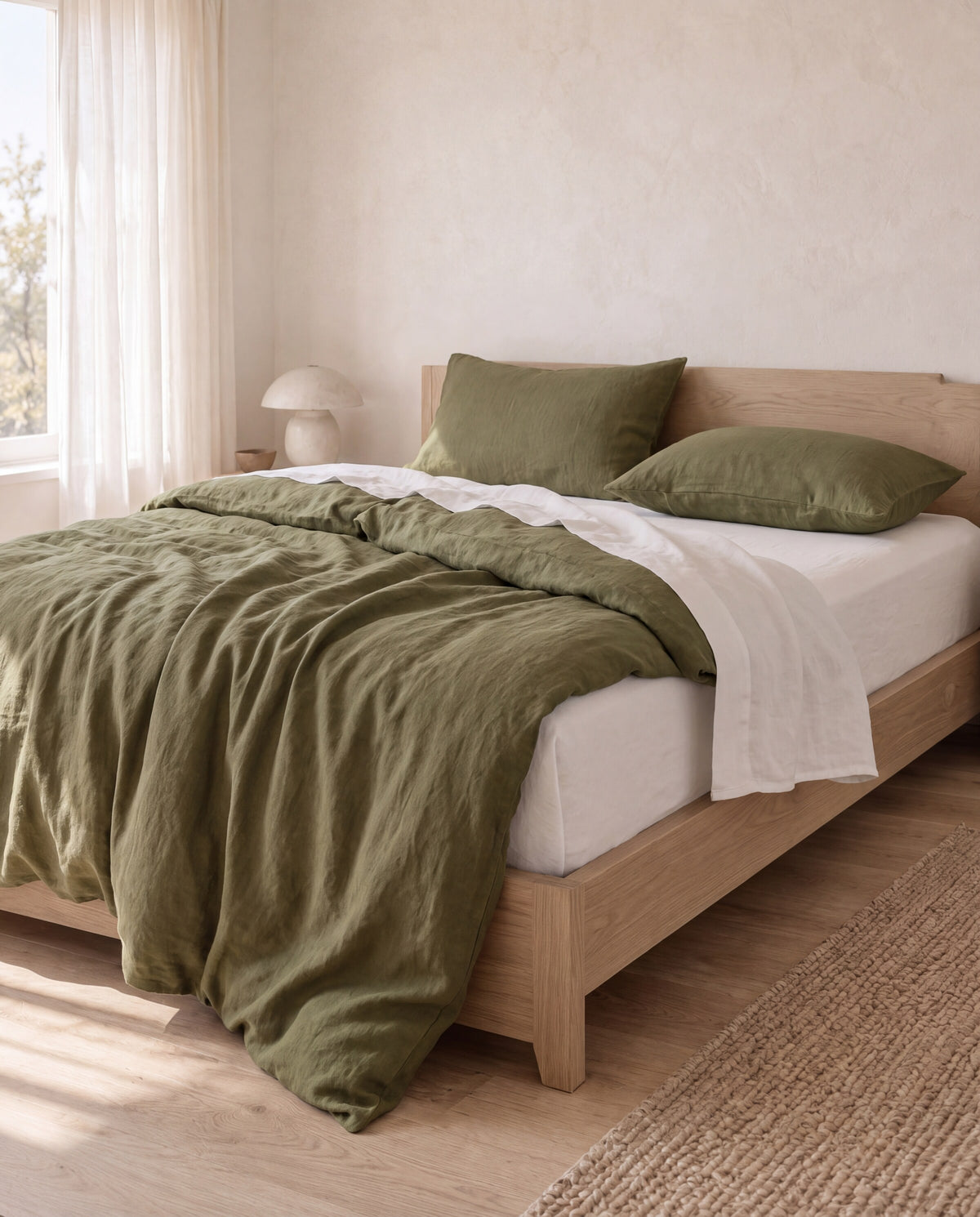 MILDA linen bedding in Olive Green