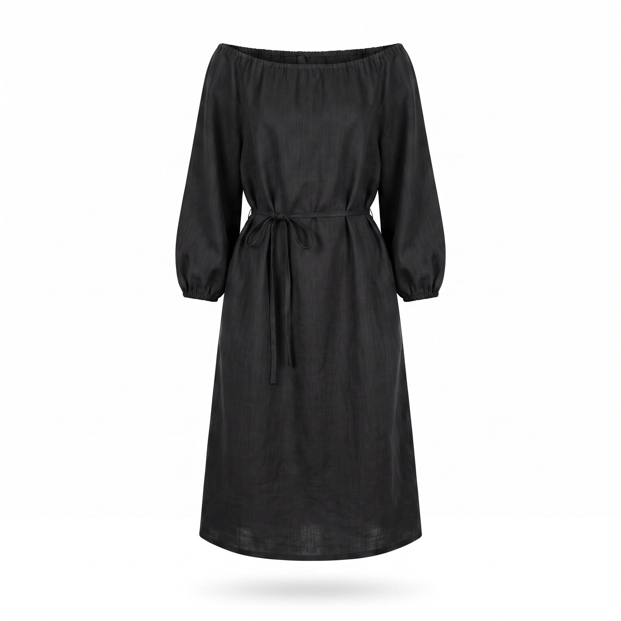 MOON — Schulterfreies Stonewashed-Leinen-Midikleid