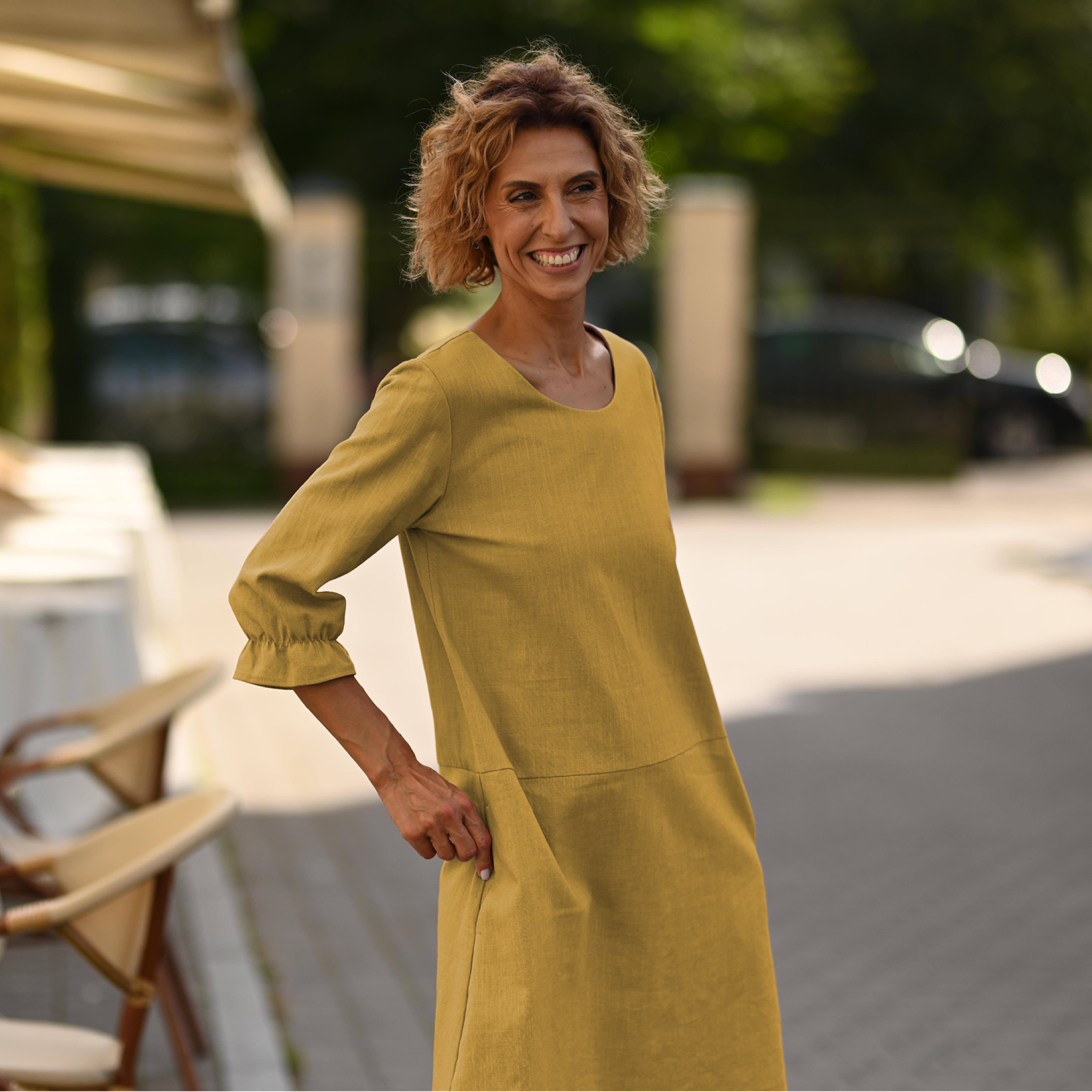 EMMA — Stonewashed Linen Dress With Pockets and Tie Belt