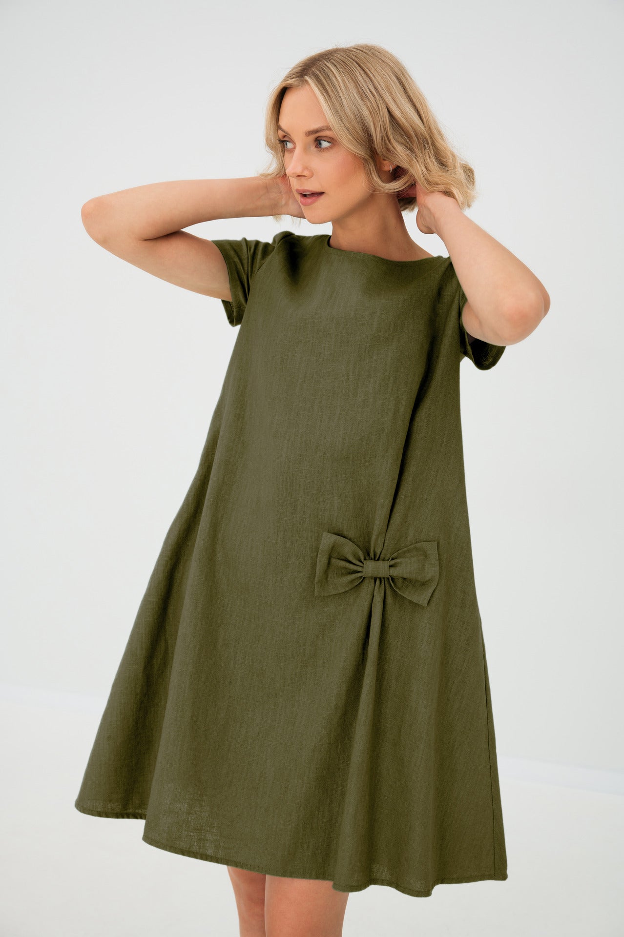 Linen dress SUMMER KISS - Olive Green