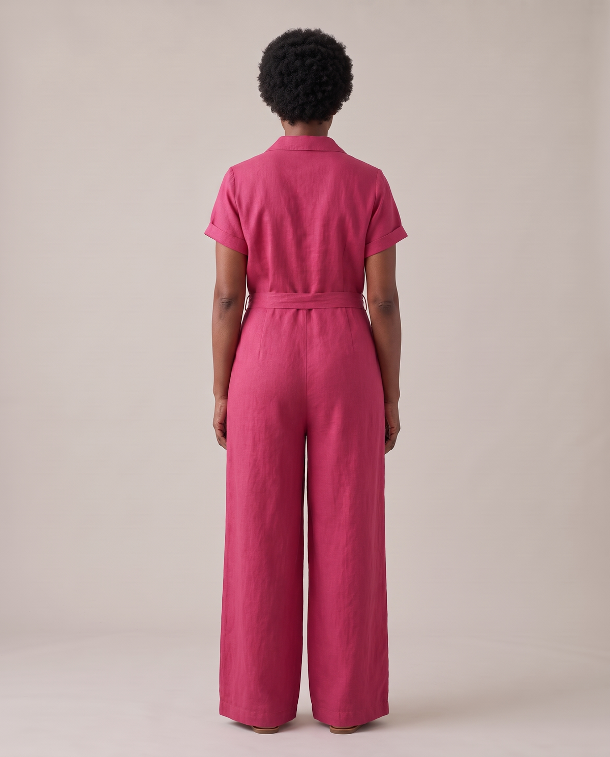 ONE linen wide-leg jumpsuit in Cerise, back view