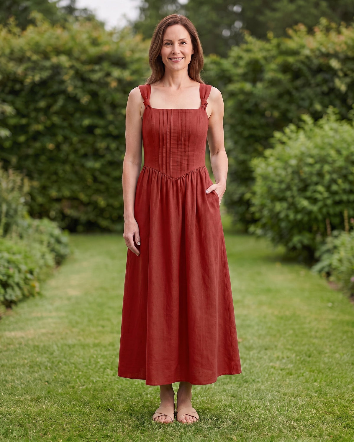 SERENADE – raudona lininė suknelė, sodas #Color_Red