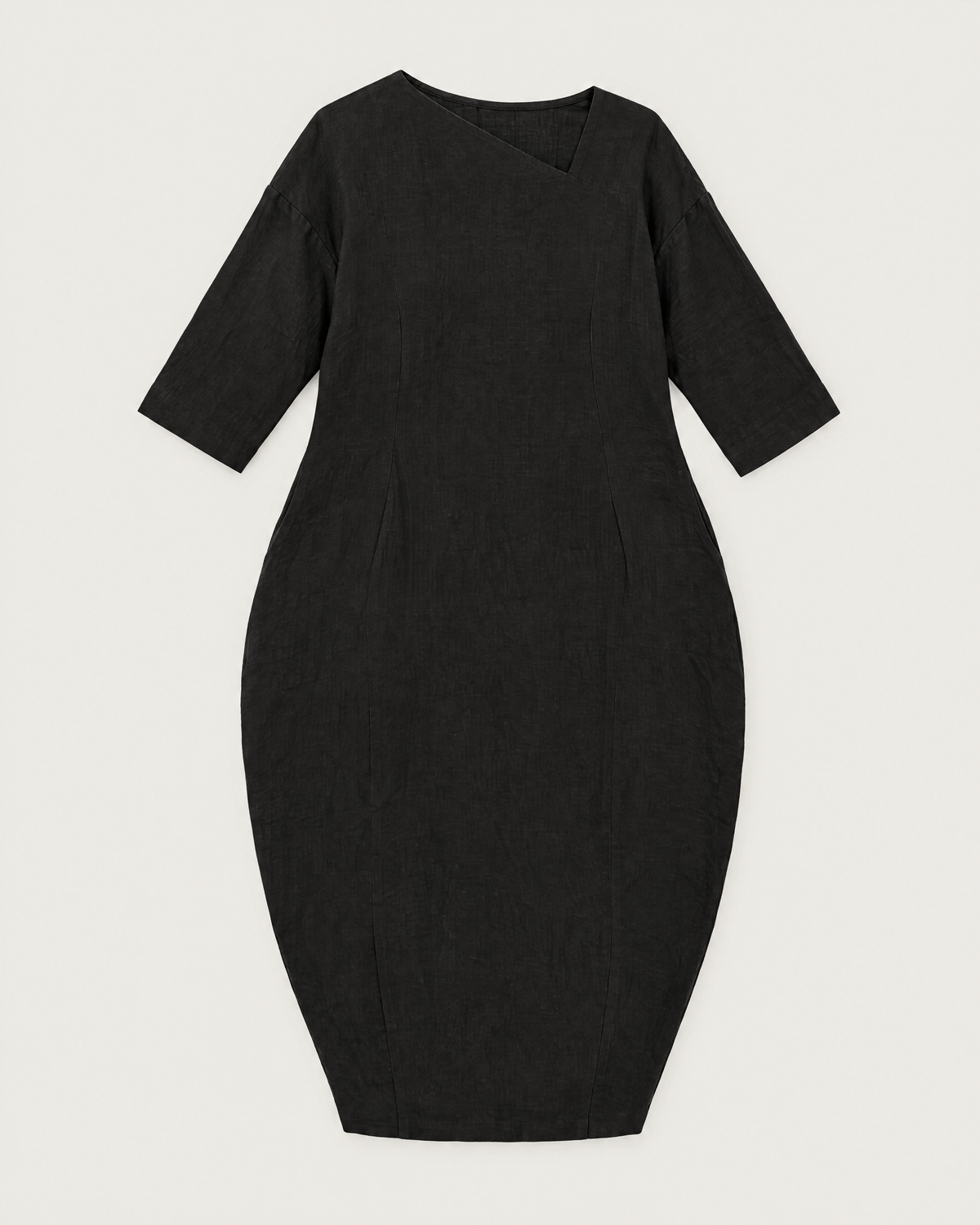 SHAPE linen cocoon midi dress in Black, flat lay