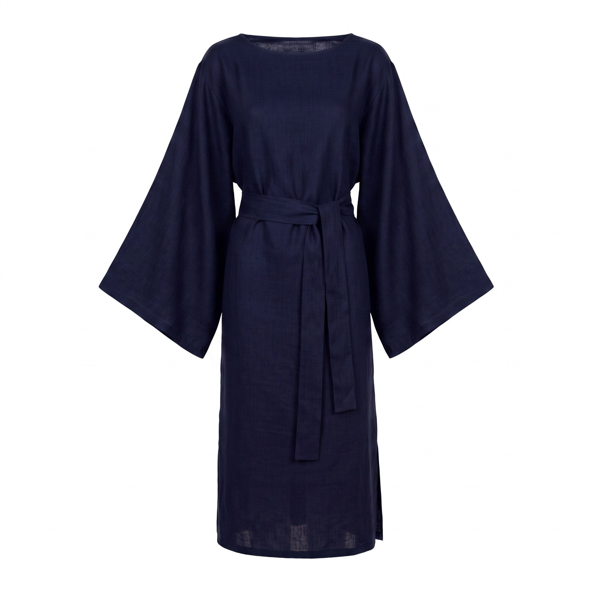 WHISPER — Stonewashed Linen Kimono-Sleeve Midi Dress