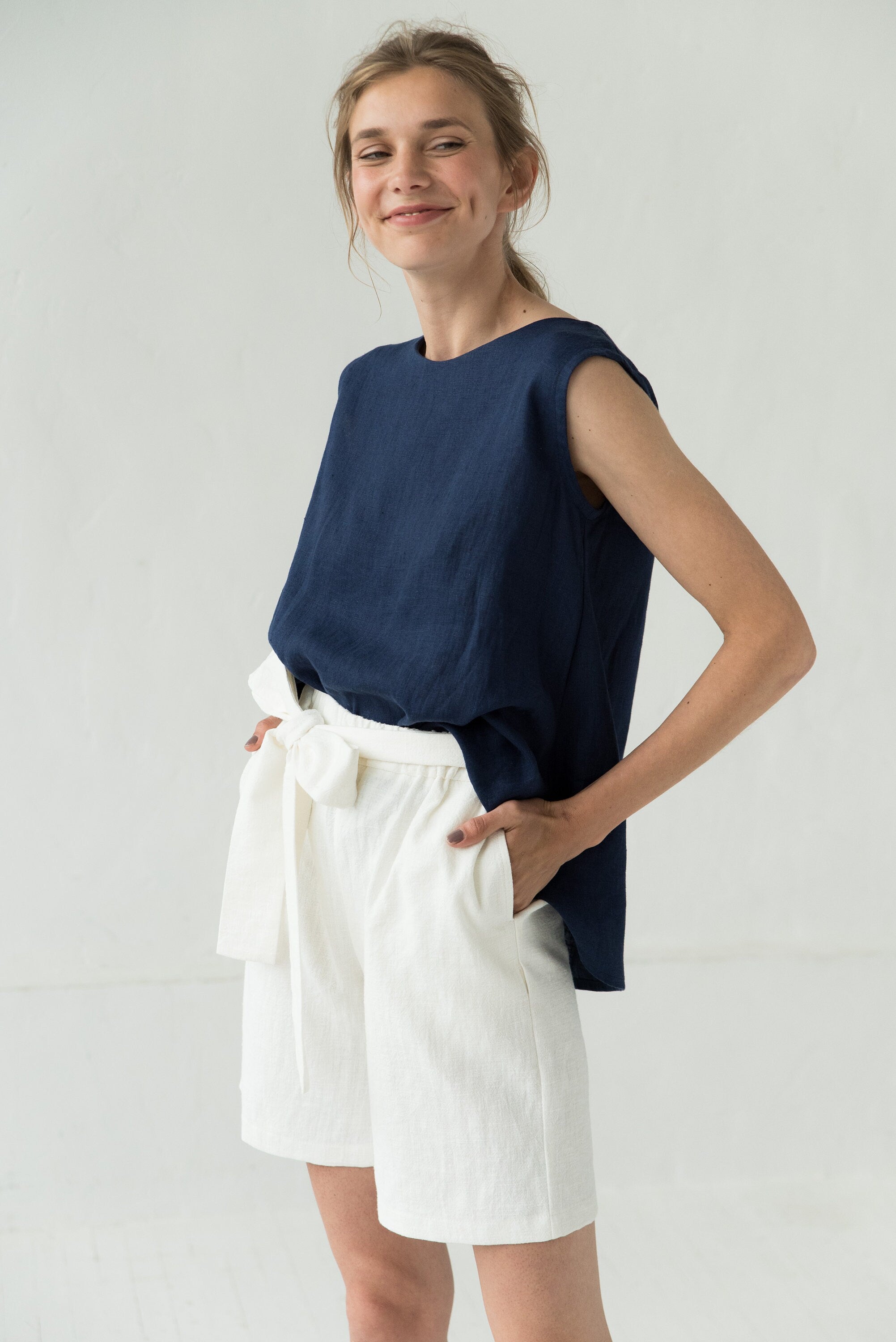 High waisted linen shorts MIX&MATCH