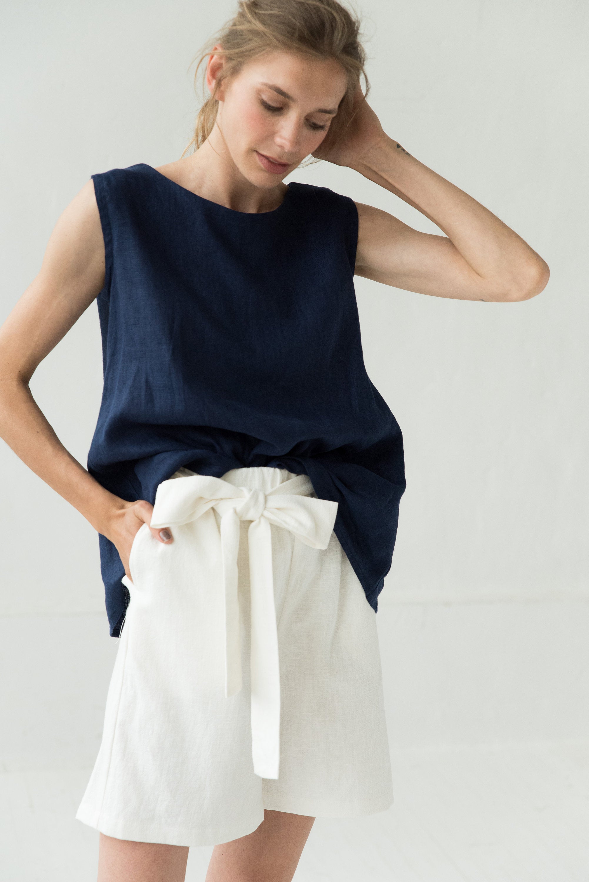 High waisted linen shorts MIX&MATCH