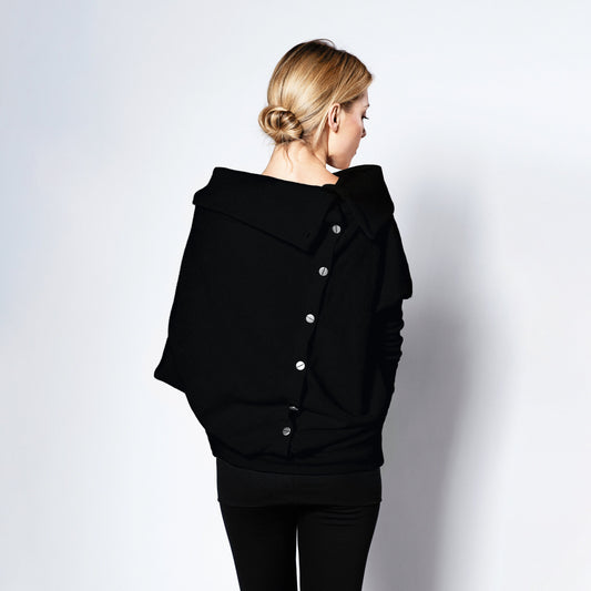LeMuse black ASYMMETRIC sweater with buttons