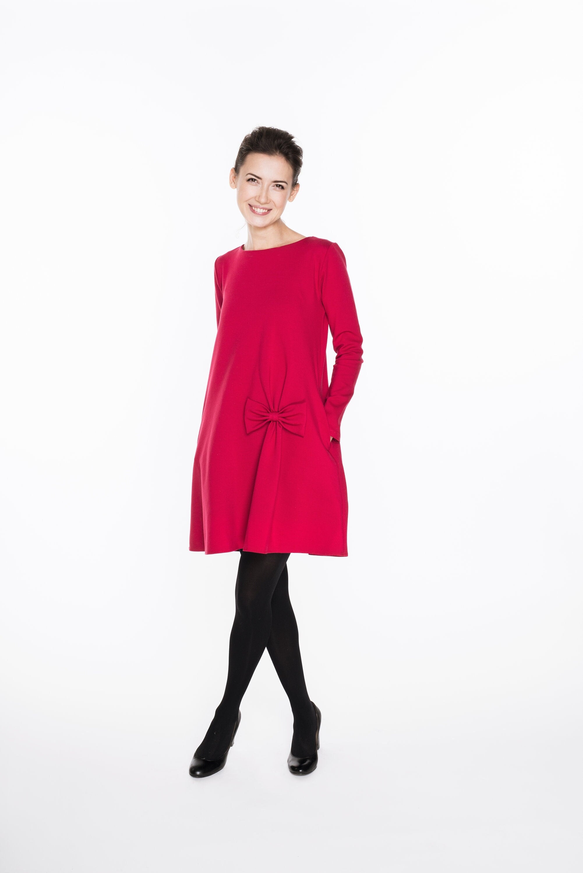 Italienisches Punto-Kleid KISS — Strukturierter Strick mit Schleife
