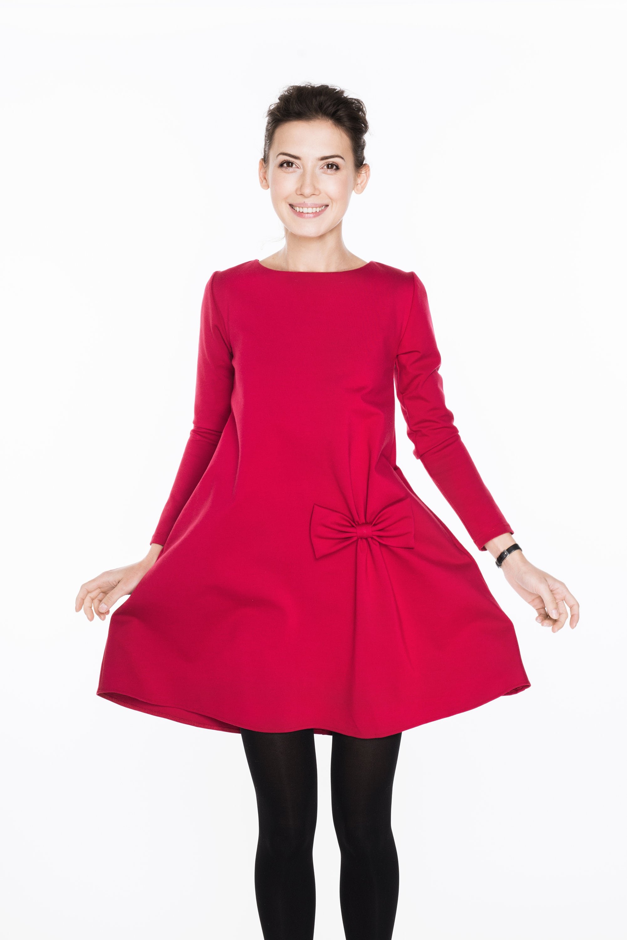 Italienisches Punto-Kleid KISS — Strukturierter Strick mit Schleife