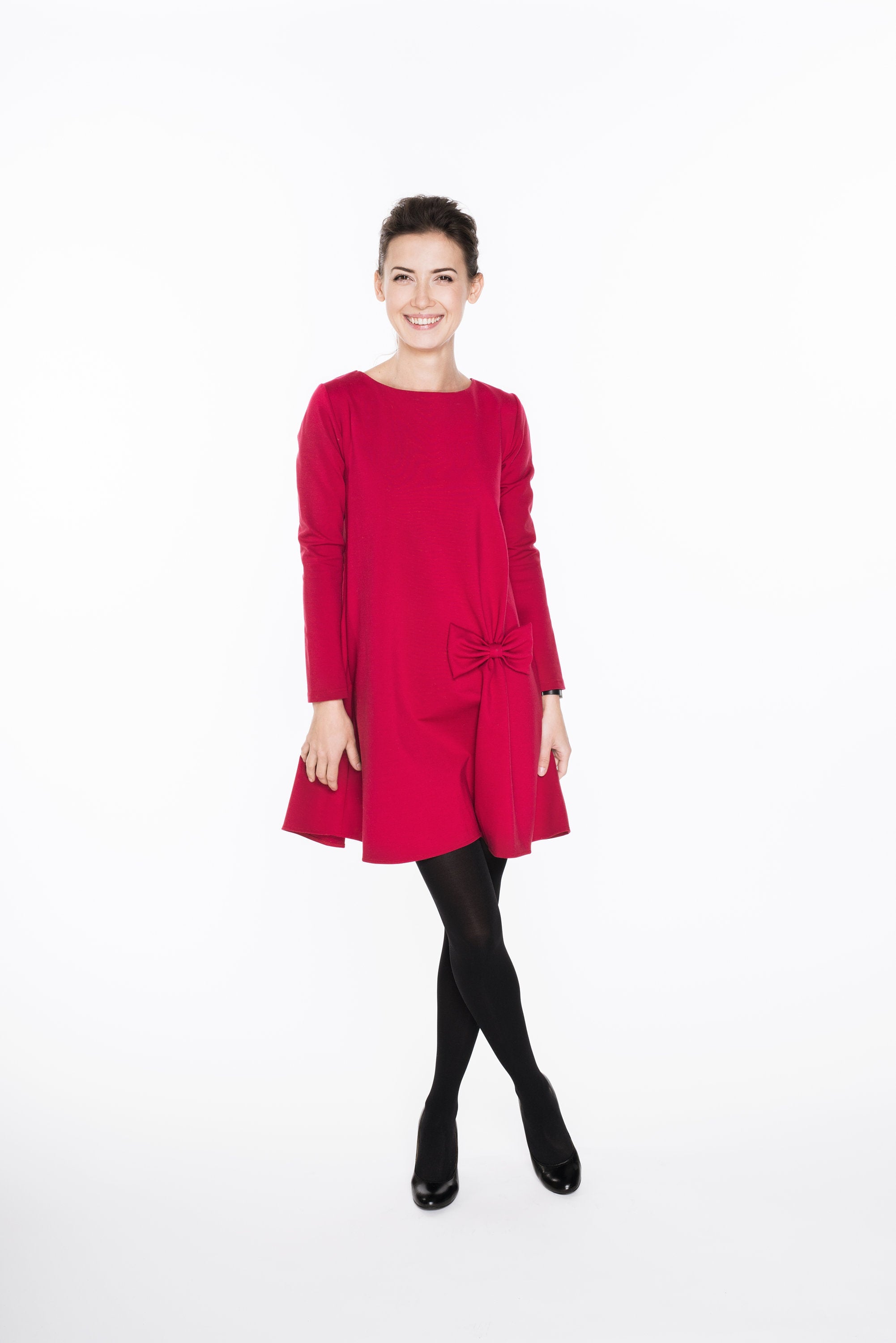 Italienisches Punto-Kleid KISS — Strukturierter Strick mit Schleife