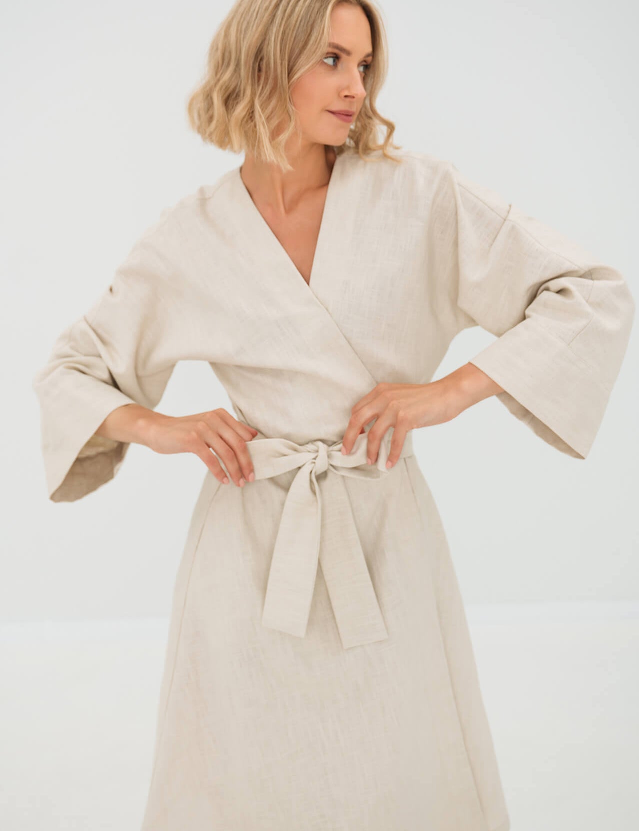 LeMuse beige KIMONO linen dress