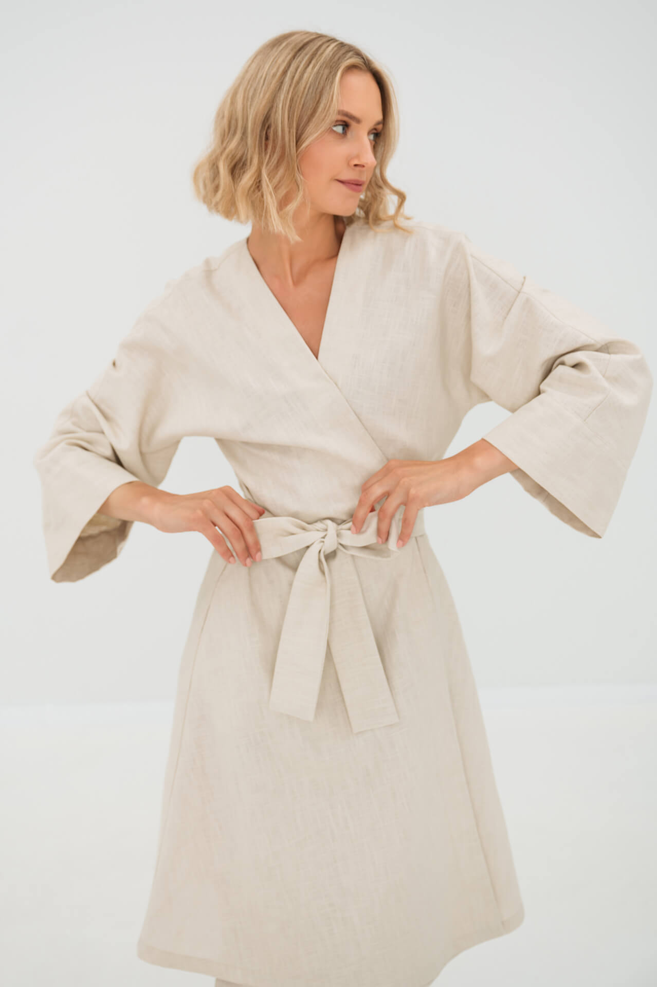 LeMuse beige KIMONO linen dress