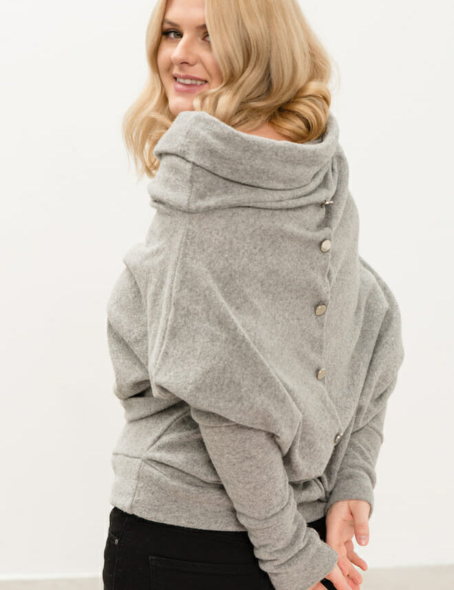 LeMuse grey ASYMMETRIC PLUS wool sweater with buttons