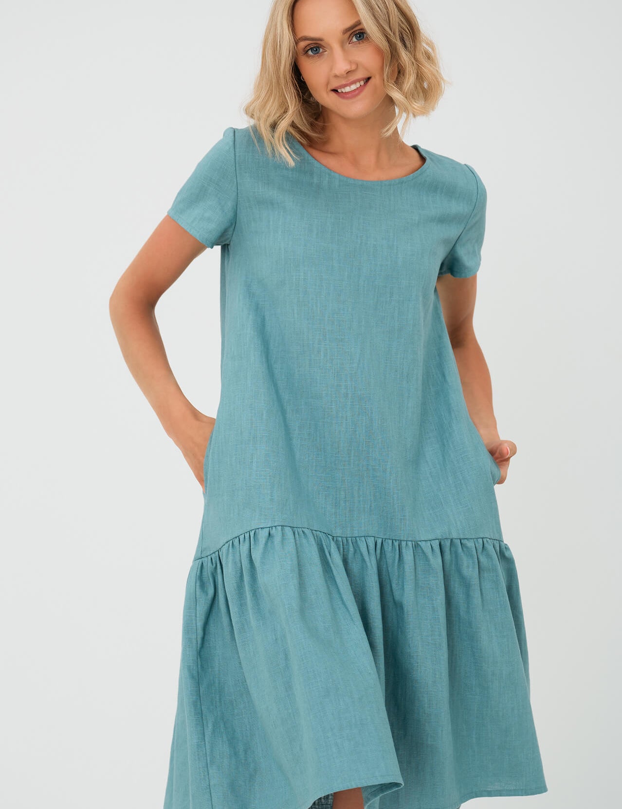 LeMuse teal MIA linen dress