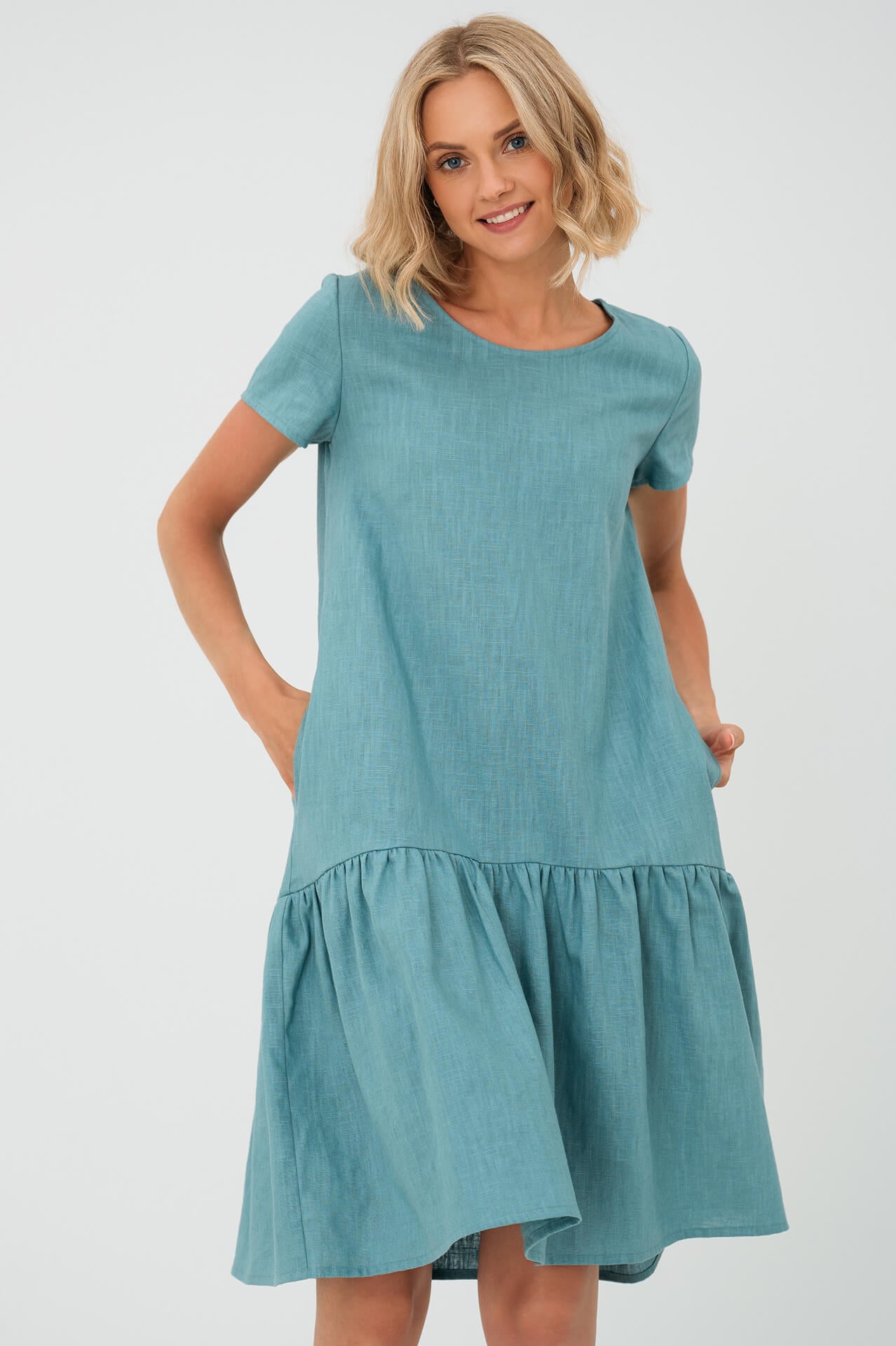 LeMuse teal MIA linen dress