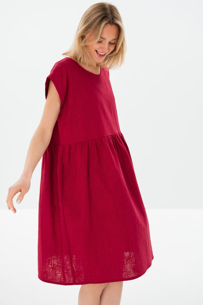 Linen Dress LUNA - Cerise