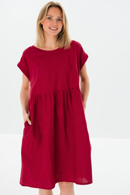 Linen Dress LUNA - Cerise
