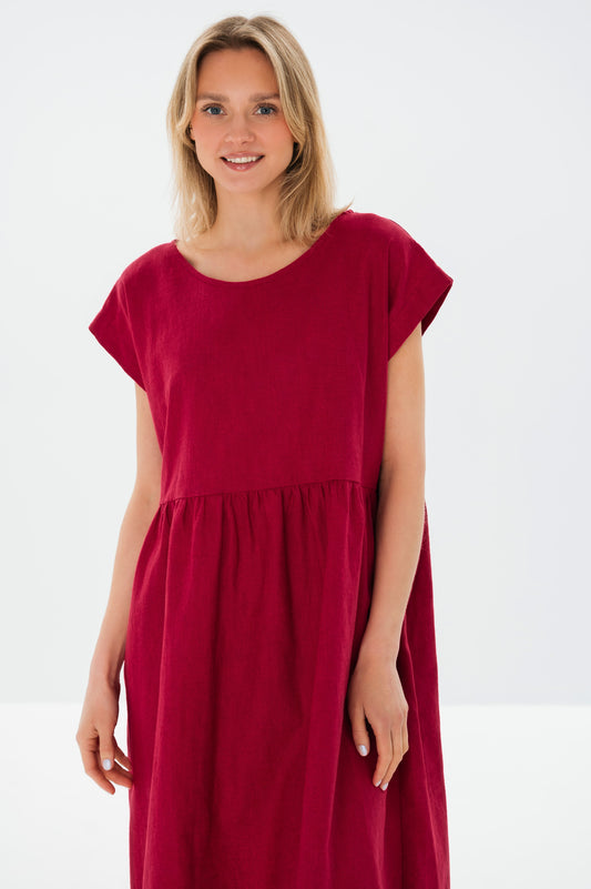 Linen Dress LUNA - Cerise