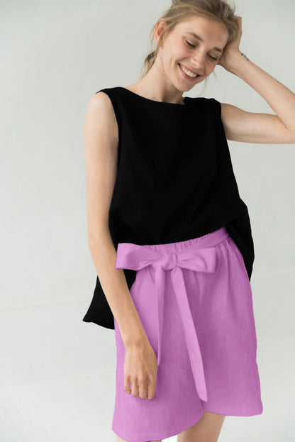 Shorts de lino de talle alto MIX&MATCH