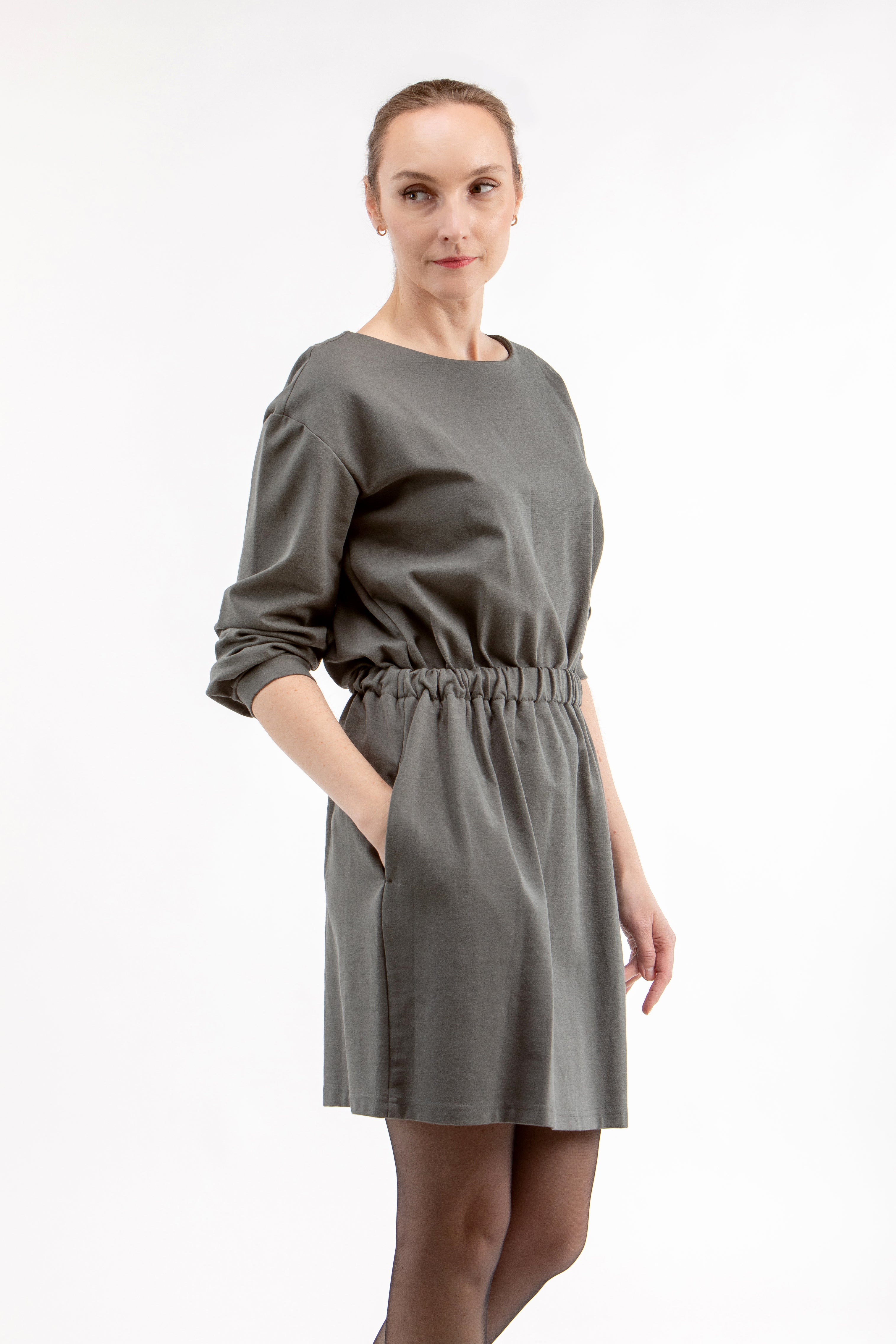 Italian Punto dress SHINE, grey green, XS