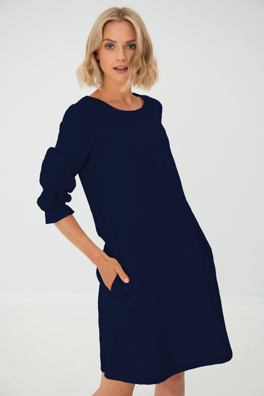 Linen dress EMMA - Deep Blue