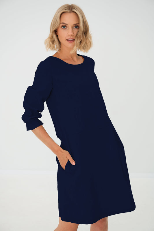 Linen dress EMMA - Deep Blue