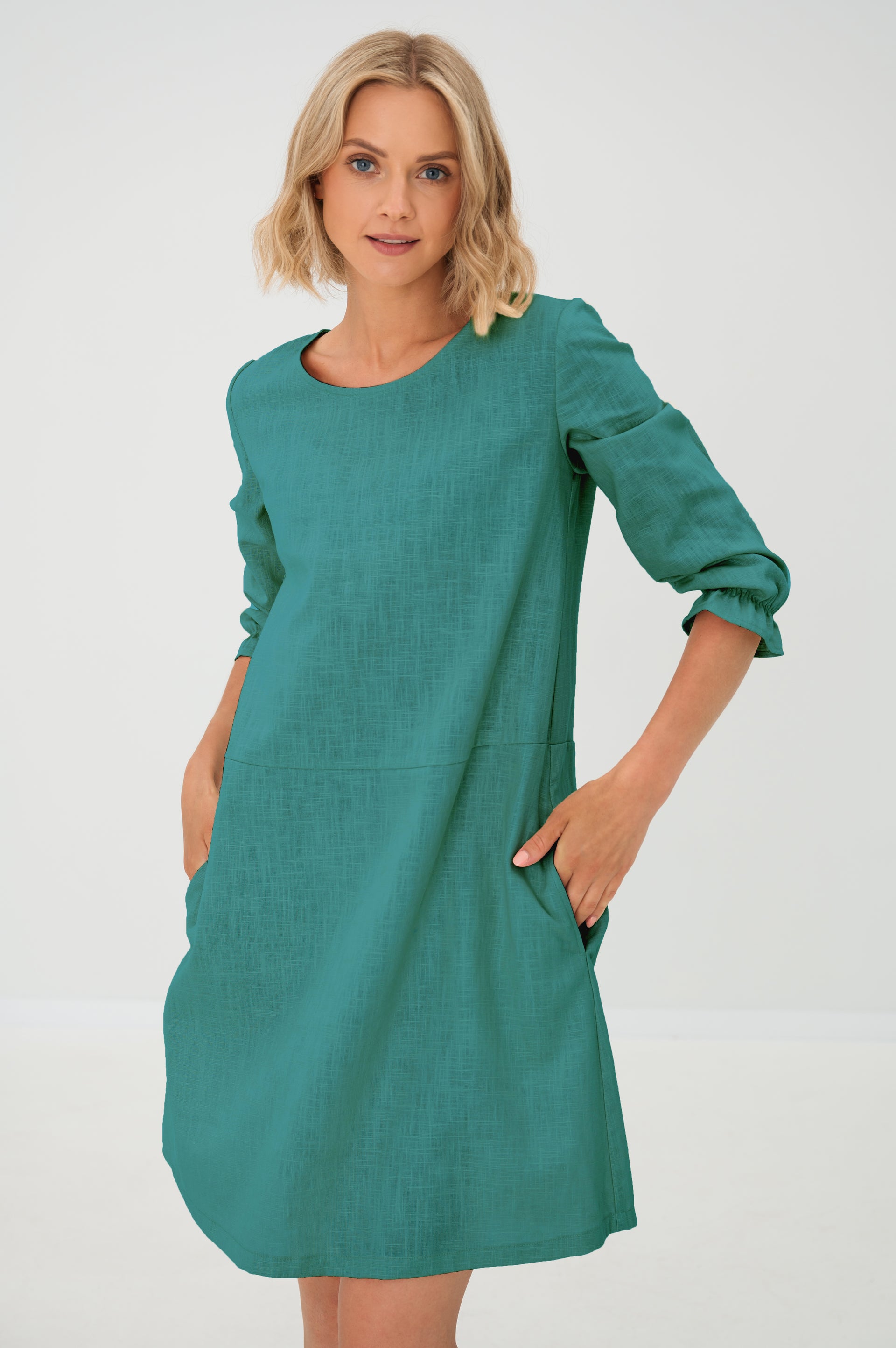Linen Dress EMMA Stonewashed Soft Linen For Real Life Teal / XXL Linen Dress EMMA Stonewashed Soft Linen For Real Life Teal / XXL