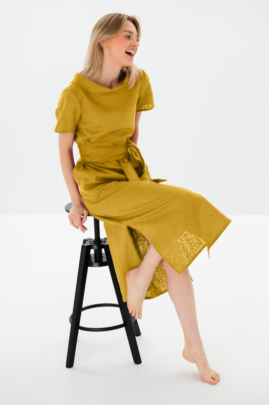 Linen Dress LONG STORY - Ochre
