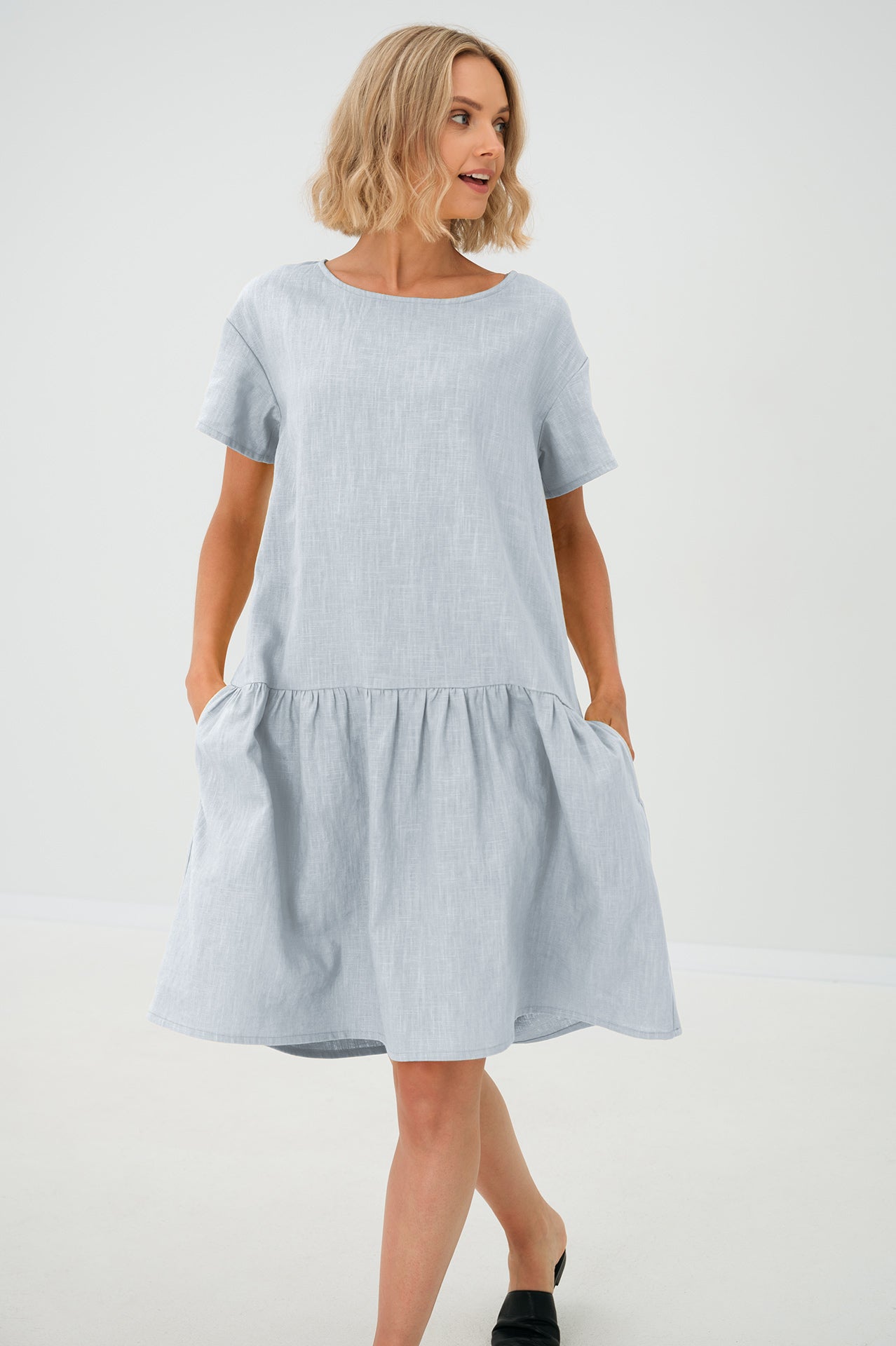 Linen dress BLOSSOM  Short-Sleeve Linen with Pockets