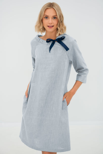 Linen cocktail dress FRENCH - Light Blue