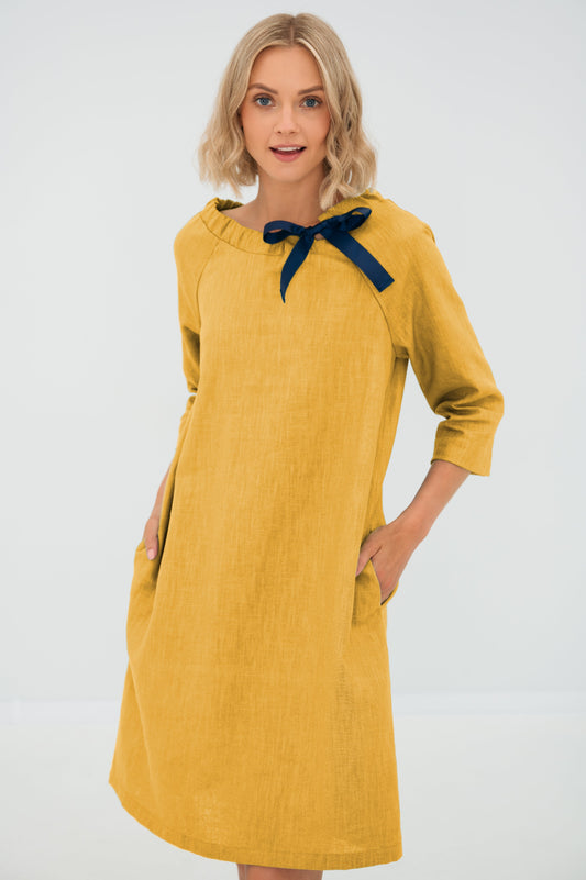 Linen cocktail dress FRENCH - Yellow