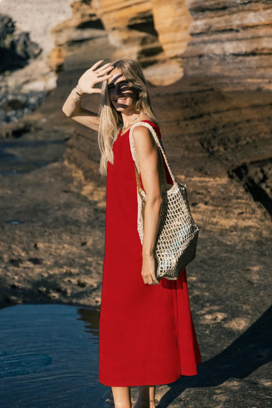 Linen dress SUNSET - Red