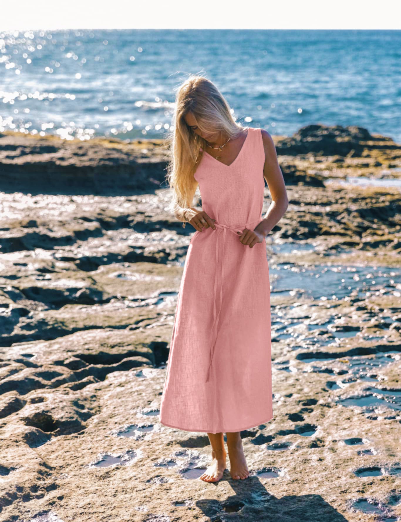 Vestido de lino SUNSET beige de LeMuse