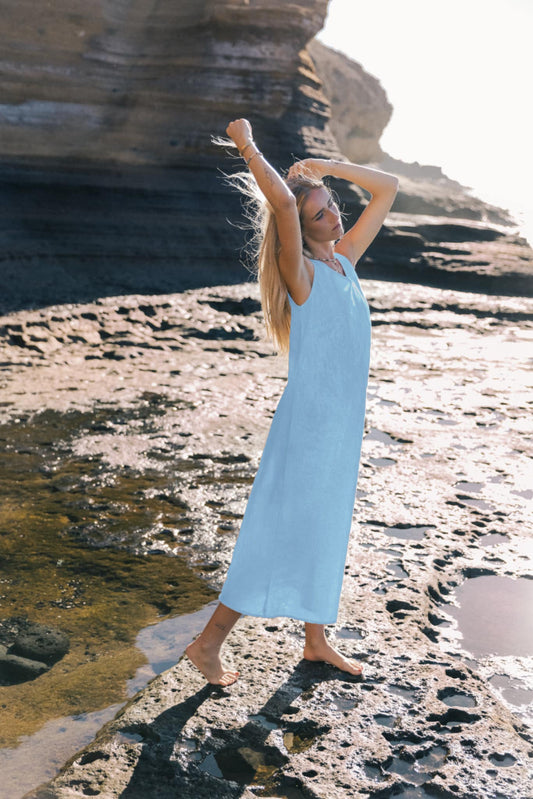 Linen dress SUNSET - Light Blue
