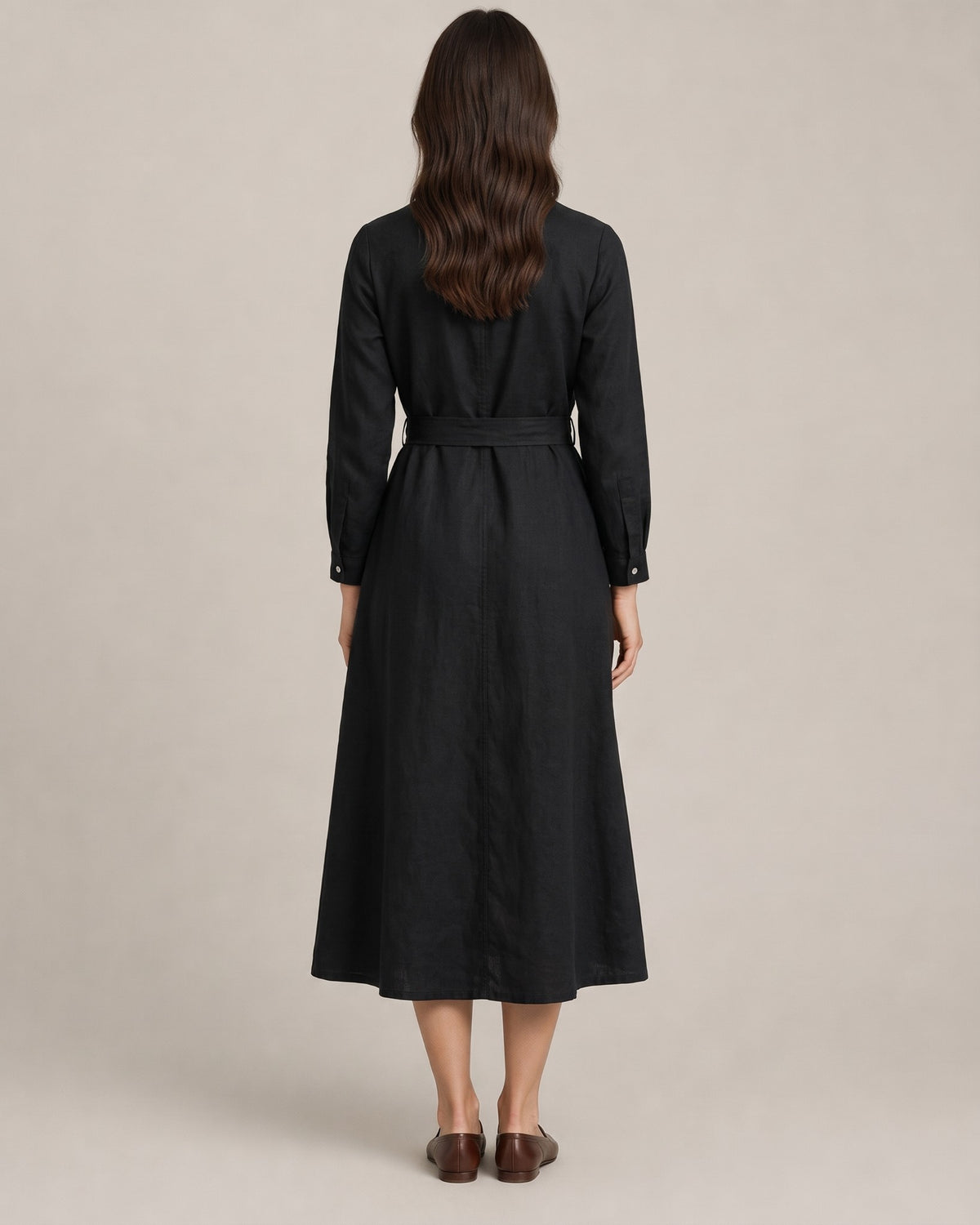 AUTUMN – juoda lininė suknelė, nugara #Color_Black