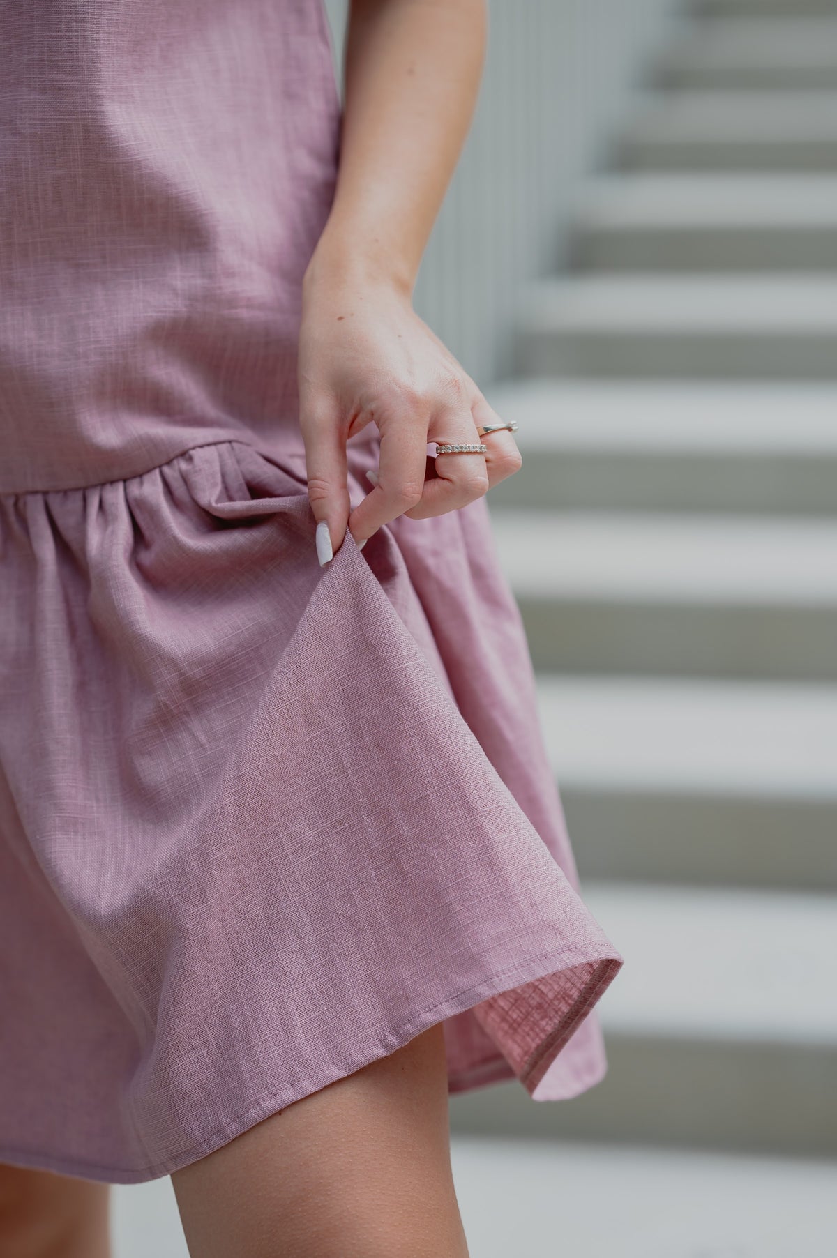 LeMuse BLOSSOM linen dress in dusty rose – pocket and hem detail #Color_Dusty rose