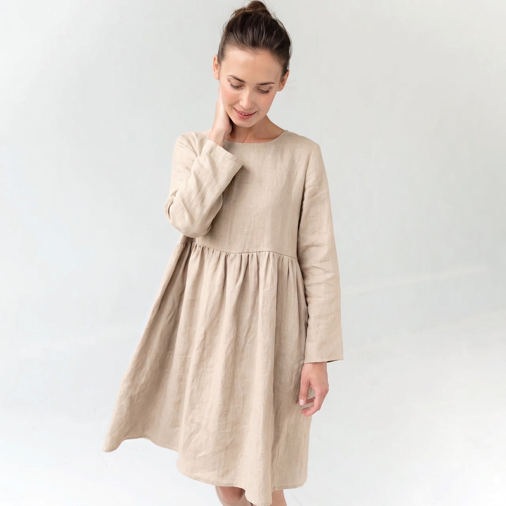 CANDY — Long-Sleeve Stonewashed Linen Dress
