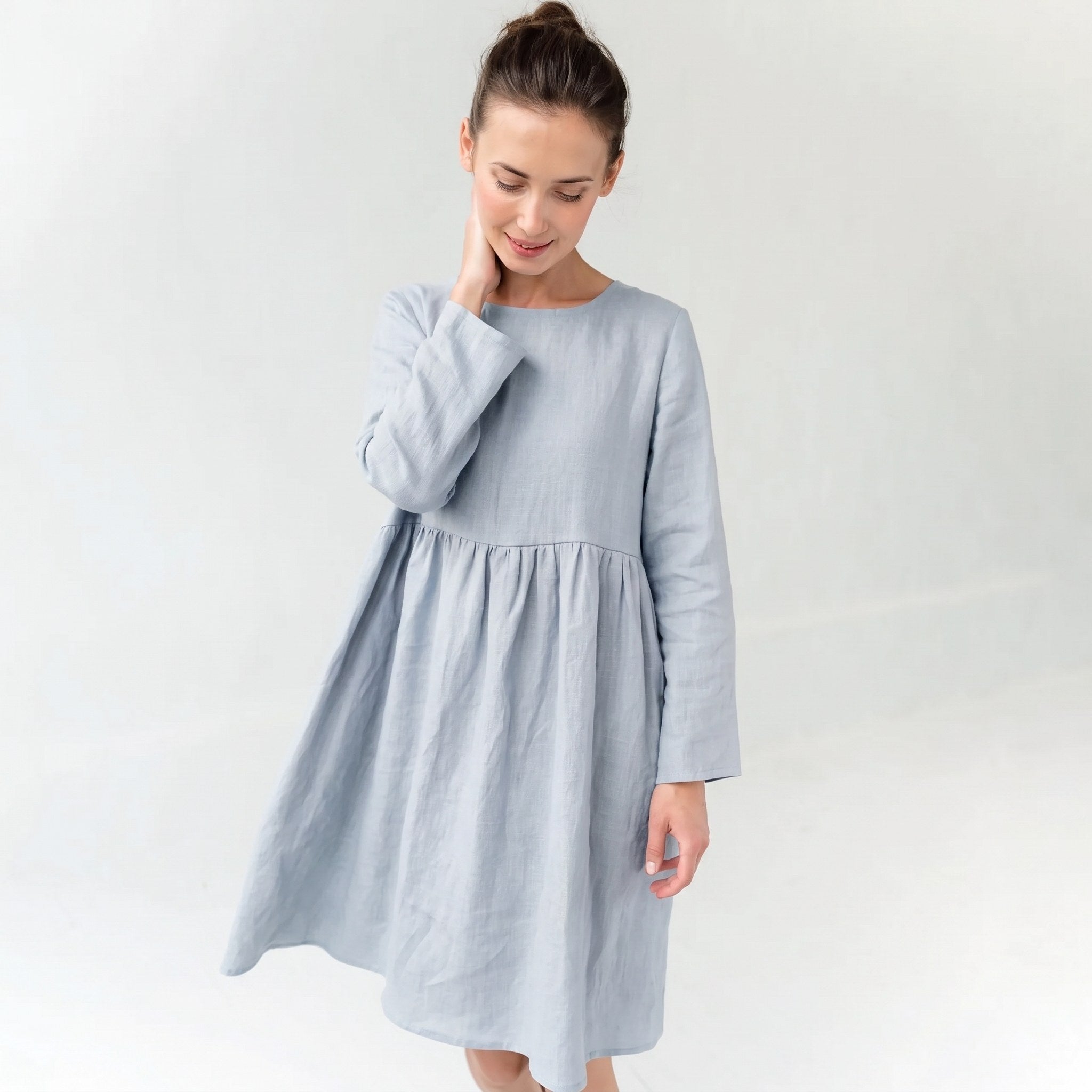 CANDY — Long-Sleeve Stonewashed Linen Dress
